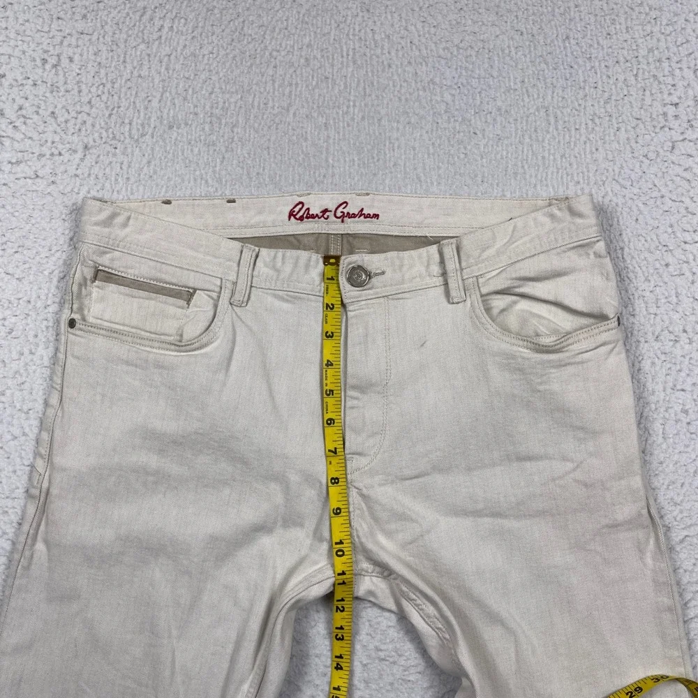 Robert Graham Tailored Kipling Jeans Mens 36 Off White Stretch Denim Pants